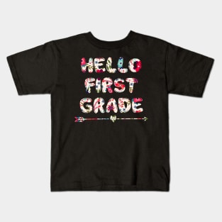 Floral Hello first 1st grade team teacher back to school Kids T-Shirt